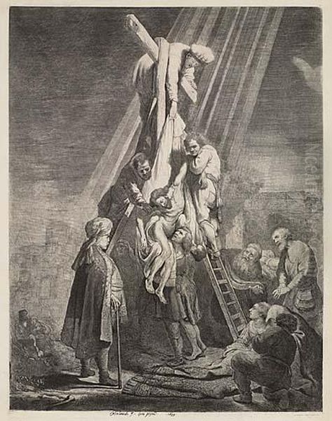 The Descent From The Cross: Second Plate Oil Painting by Harmenszoon van Rijn Rembrandt