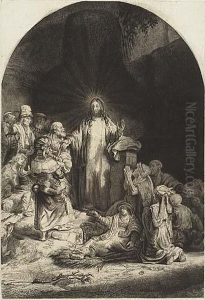 Christ Preaching (the Hundred Guilder Print) Oil Painting by Harmenszoon van Rijn Rembrandt