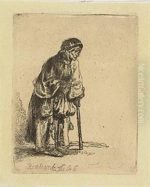 Beggar Woman Leaning On A Stick Oil Painting by Harmenszoon van Rijn Rembrandt
