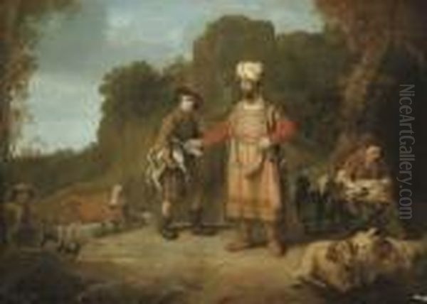 Judah And Hira The Adullamite Oil Painting by Harmenszoon van Rijn Rembrandt