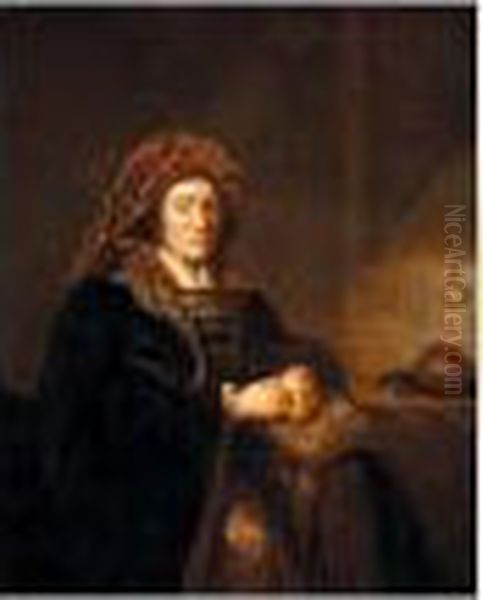 Portrait Of An Old Lady Seated In An Interior, Holding A Book And Spectacles Oil Painting by Harmenszoon van Rijn Rembrandt