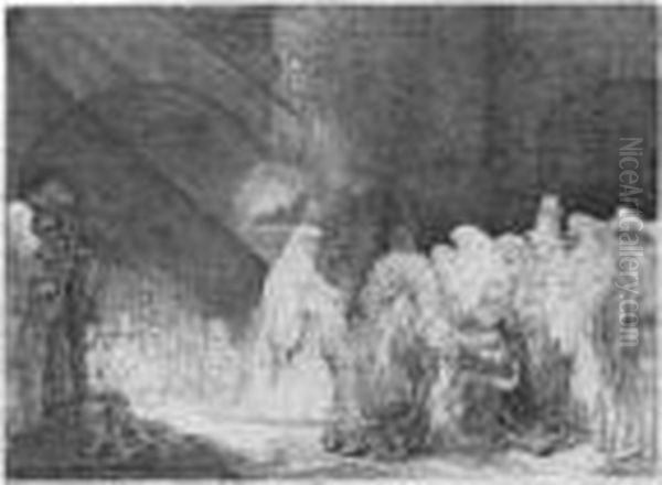 The Presentation In The Temple: 
Oblong Print (b., Holl.49; Hind 162; Bjorklund & Barnard 40-l) Oil Painting by Harmenszoon van Rijn Rembrandt