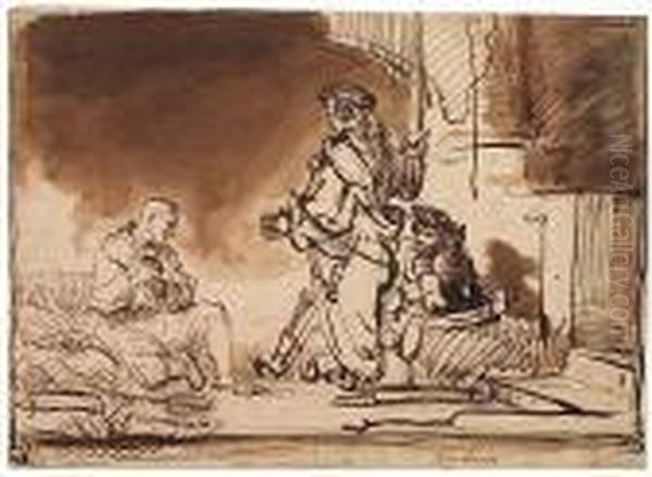 Joseph Interpreting The Dreams Of His Fellow Prisoners<</b> Oil Painting by Harmenszoon van Rijn Rembrandt