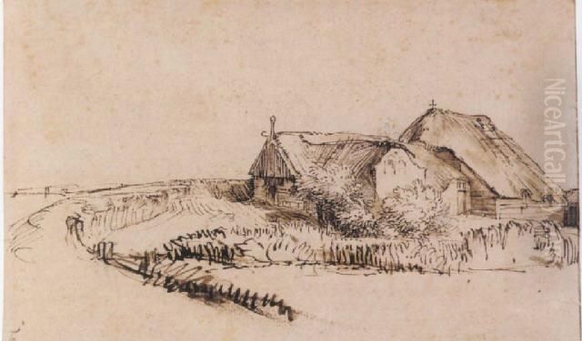 Buildings By The Diemerdijk Oil Painting by Harmenszoon van Rijn Rembrandt