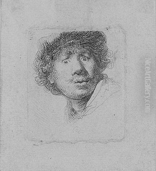 Self Portrait In A Cap, 
Open-mouthed (bartsch, Holl.320; Hind 32; Bjorklund & Barnard 30-0) Oil Painting by Harmenszoon van Rijn Rembrandt