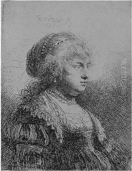 Saskia With Pearls In Her Hair (b., Holl.347; H.112; Bb.34-c) Oil Painting by Harmenszoon van Rijn Rembrandt