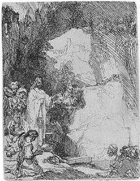 The Raising Of Lazarus. Small Plate (b., Holl.72; H.198; Bb.42-b) Oil Painting by Harmenszoon van Rijn Rembrandt