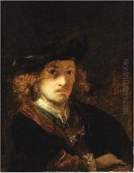 A Portrait Of A Man, Bust Length, Wearing A Fur-trimmed Black Coat And A Oil Painting by Harmenszoon van Rijn Rembrandt