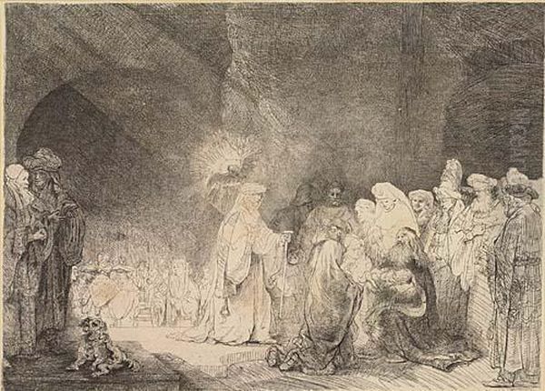 The Presentation In The Temple: Oblong Print<</b> Oil Painting by Harmenszoon van Rijn Rembrandt