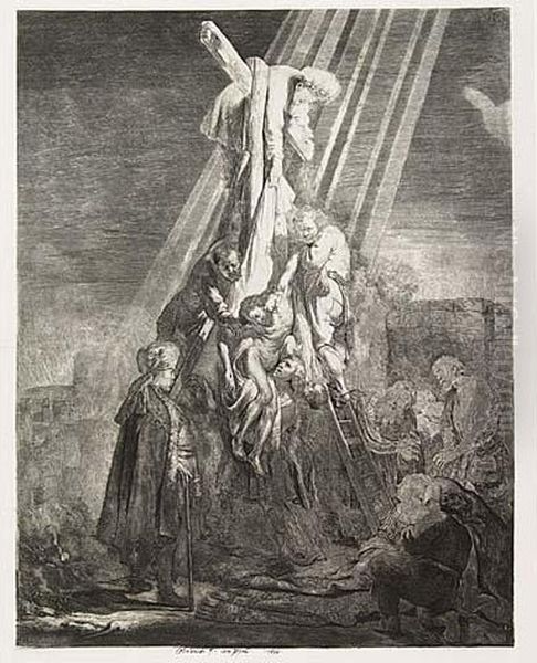 The Descent From The Cross: Second Plate<</b> Oil Painting by Harmenszoon van Rijn Rembrandt