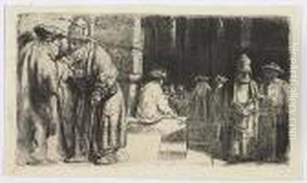 Jews In The Synagogue<</b> Oil Painting by Harmenszoon van Rijn Rembrandt