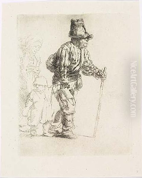 Peasant Family On The Tramp<</b> Oil Painting by Harmenszoon van Rijn Rembrandt