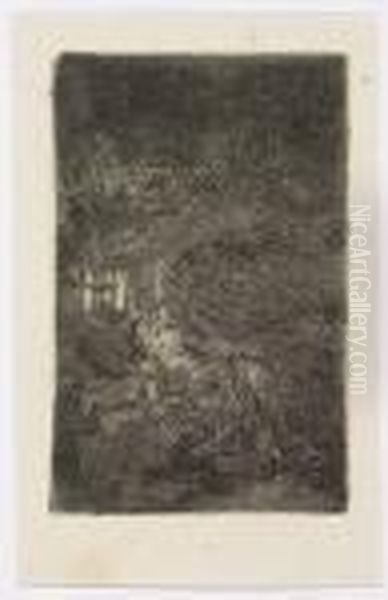 The Rest On The Flight: A Night Piece<</b> Oil Painting by Harmenszoon van Rijn Rembrandt