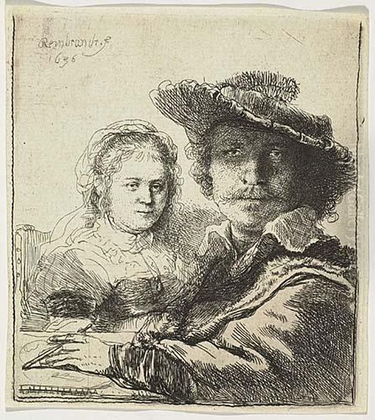 Self-portrait With Saskia<</b> Oil Painting by Harmenszoon van Rijn Rembrandt