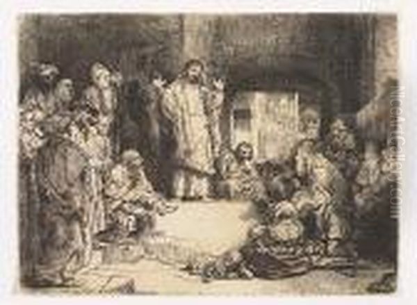 Christ Preaching (la Petite Tombe).<</b> Oil Painting by Harmenszoon van Rijn Rembrandt