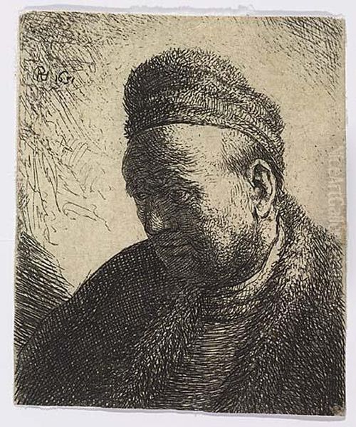 Beardless Man In A Fur Cloak And Cap: Bust<</b> Oil Painting by Harmenszoon van Rijn Rembrandt
