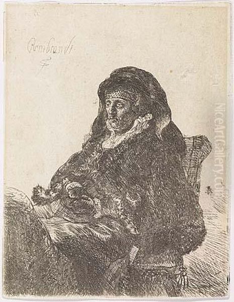 The Artist's Mother Seated, In Widow's Dress And Black Gloves<</b> Oil Painting by Harmenszoon van Rijn Rembrandt