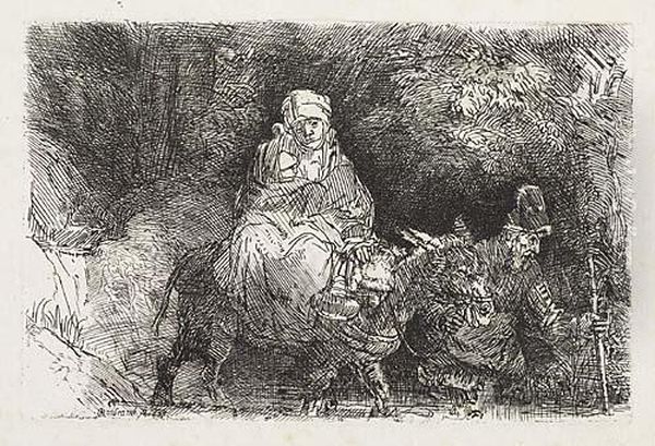 The Flight Into Egypt: Crossing A Brook<</b> Oil Painting by Harmenszoon van Rijn Rembrandt