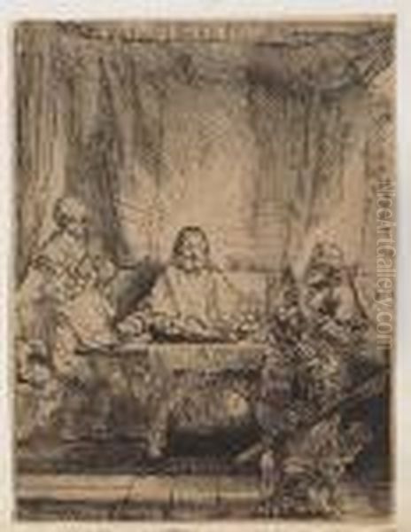 Christ At Emmaus: The Larger Plate<</b> Oil Painting by Harmenszoon van Rijn Rembrandt