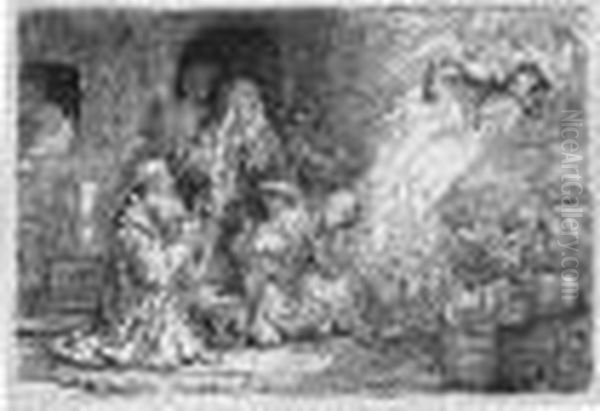 The Angel Departing From The Family Of Tobias (b., Holl.43; H.185; Bb.41-g) Oil Painting by Harmenszoon van Rijn Rembrandt