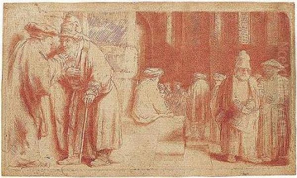 Jews In The Synagogue (b., Holl. 126; H.234; Bb.48-d) Oil Painting by Harmenszoon van Rijn Rembrandt
