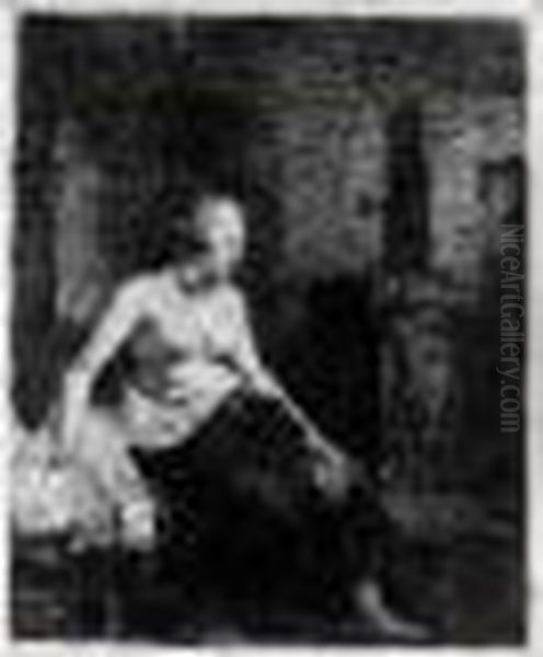 La Femme Devant Le Poele. 1658. Oil Painting by Harmenszoon van Rijn Rembrandt