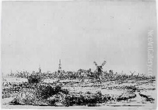 Petite Vue D'amsterdam. Vers 1640. Oil Painting by Harmenszoon van Rijn Rembrandt