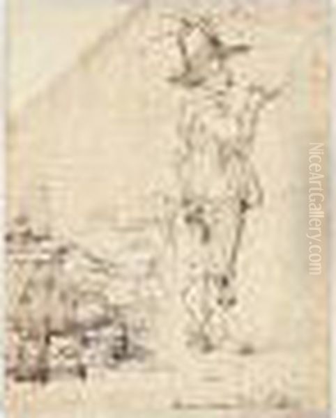 A Man Standing By A Table, Smoking A Pipe. Oil Painting by Harmenszoon van Rijn Rembrandt