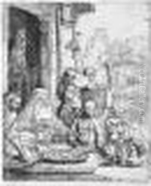 Abraham Entertaining The Angels (b., Holl.29; H.286; Bb.56-b) Oil Painting by Harmenszoon van Rijn Rembrandt