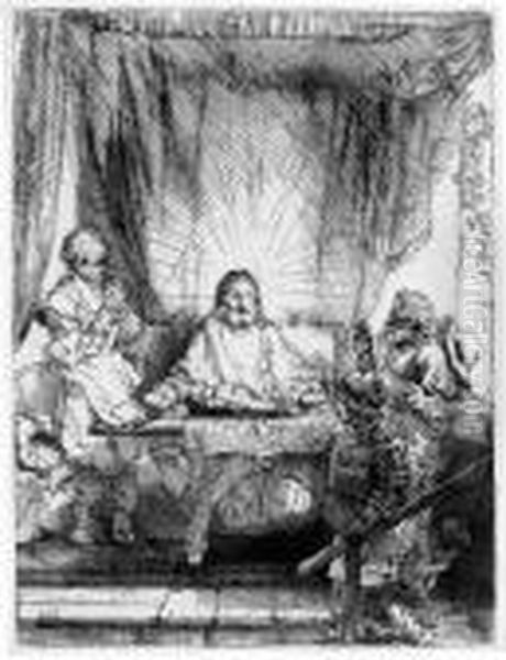 Christ At Emmaus: The Larger Plate Oil Painting by Harmenszoon van Rijn Rembrandt