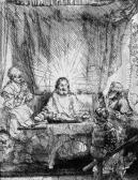 Christ At Emmaus: Large Plate Oil Painting by Harmenszoon van Rijn Rembrandt