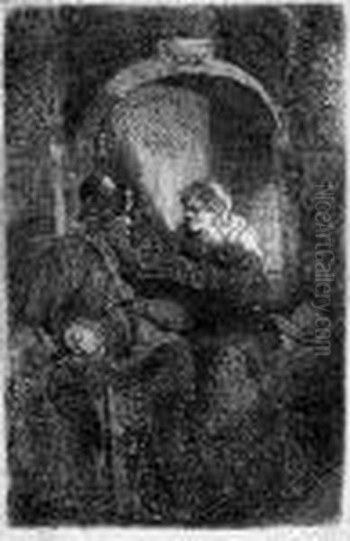 A Woman At A Door Hatch Talking To A Man And Children (theschoolmaster) Oil Painting by Harmenszoon van Rijn Rembrandt