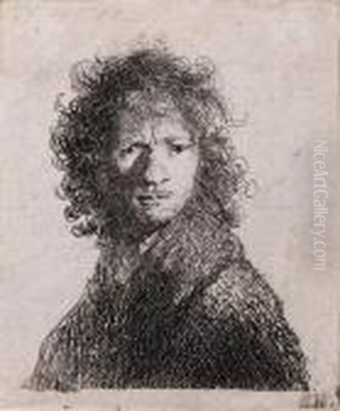 Self Portrait, Frowning: Bust (bartsch, Hollstein 10) Oil Painting by Harmenszoon van Rijn Rembrandt