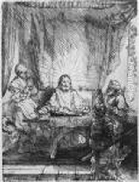 Christ At Emmaus: Large Plate (b., Holl. 87; H. 282) Oil Painting by Harmenszoon van Rijn Rembrandt