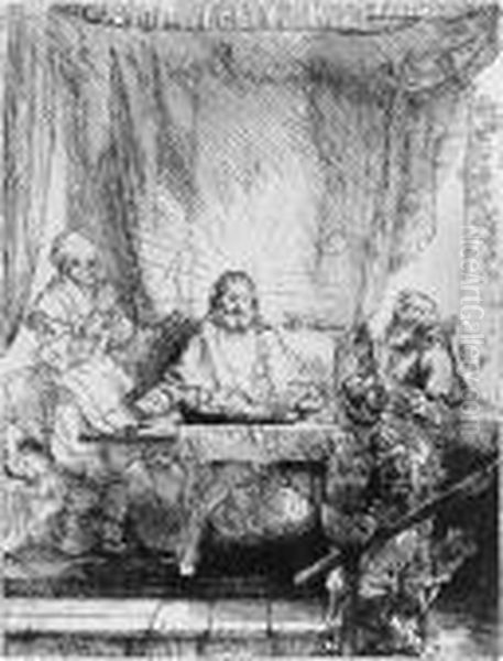 Christ At Emmaus: Large Plate (b., Holl. 87; H. 282) Oil Painting by Harmenszoon van Rijn Rembrandt