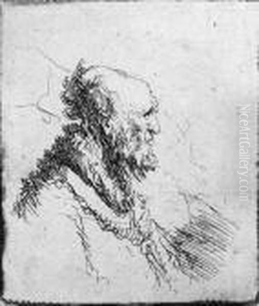 A Bald Old Man With A Short Beard, In Profile Right (b., Holl. 306;h. 136) Oil Painting by Harmenszoon van Rijn Rembrandt