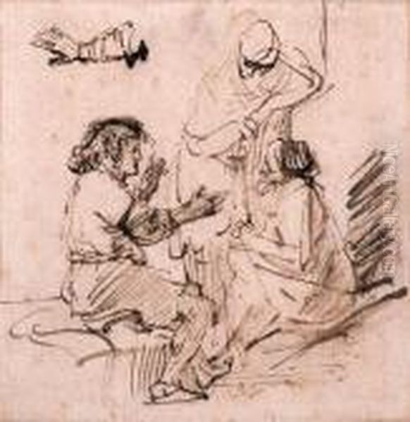 Joseph In Prison Interpreting 
The Dreams Of The Pharaoh's Baker Andbutler, And A Subsidiary Study Of 
An Arm Gesturing Oil Painting by Harmenszoon van Rijn Rembrandt