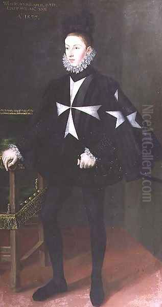 Portrait of Wenzel, Archduke of Austria 1561-78 6th son of Emperor Maximilian II, as Grand Prior of the Order of St. John Malta in Castile, 1577 Oil Painting by Alonso Sanchez Coello