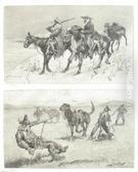 Thanksgiving Dinner For The Ranch; Teaching A Mustang Pony To Pack Dead Game Oil Painting by Frederic Remington