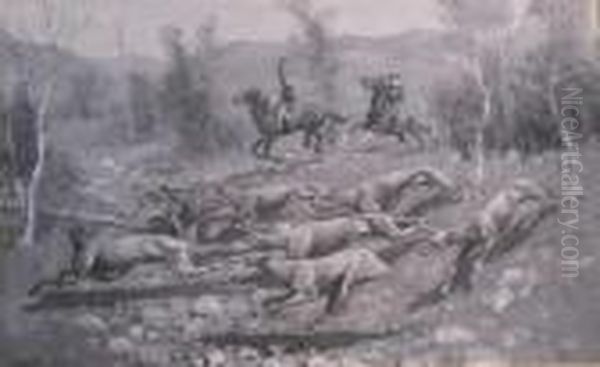 Running A Coyote With Hounds In Southern California Oil Painting by Frederic Remington