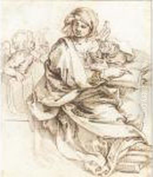 Sibyl Writing A Putto To The Left Oil Painting by Guido Reni