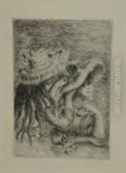 Two Prints. 
Sur La Plage A Berneval Oil Painting by Pierre Auguste Renoir