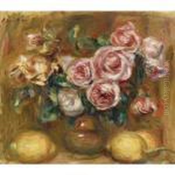 Nature Morte: Bouquet De Roses Avec Citrons Oil Painting by Pierre Auguste Renoir