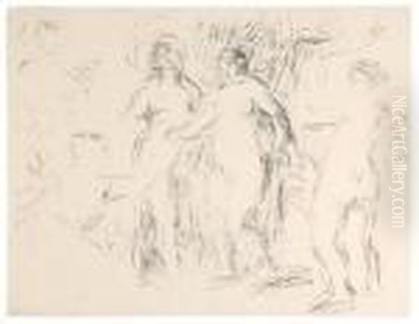 Les Baigneuses. Oil Painting by Pierre Auguste Renoir