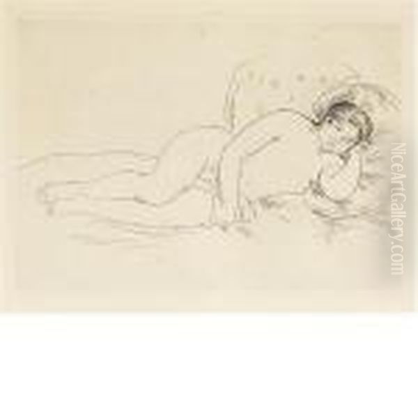 Femme Nue Couchee (tournee A 
Droite) 2e Planche; Baigneuse Debout, A Mi-james (d., S. 14, 23) Oil Painting by Pierre Auguste Renoir