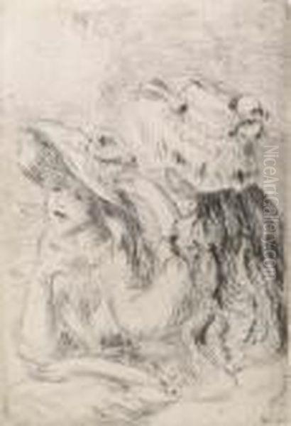 Le Chapeau Epingle: La Fille De 
Berthe Morisot E Sa Cousine. Radierung. 12 X 8,5 Cm. (1894). Oil Painting by Pierre Auguste Renoir