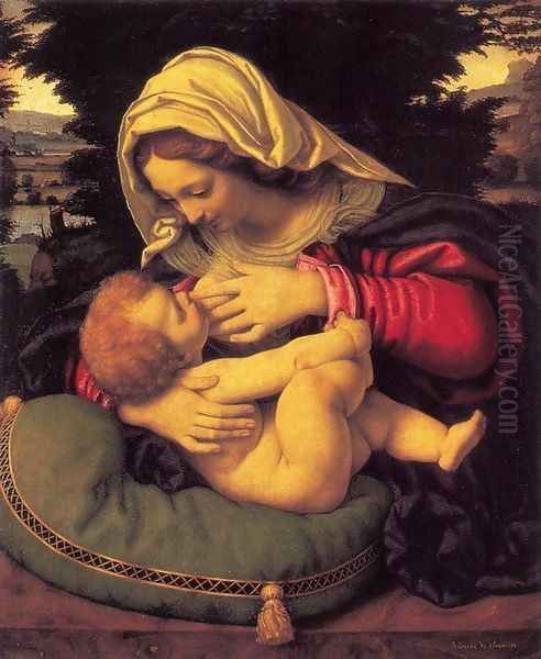 Madonna of the Green Cushion c. 1507 Oil Painting by Andrea Solari