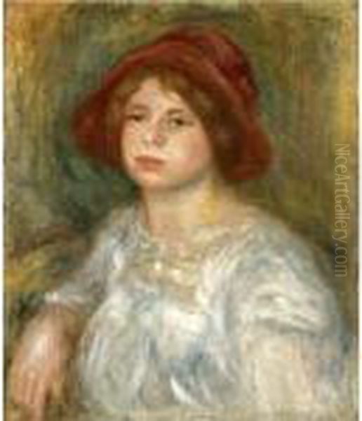 Property From A Private Collection
 

 
 
 

 
 Jeune Fille Au Chapeau Rouge Oil Painting by Pierre Auguste Renoir