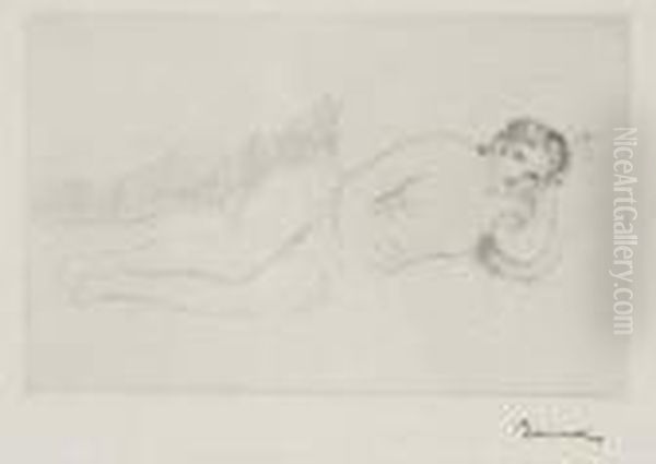 Femme Nue Couchee, Tournee A Droite (2e Planche) Oil Painting by Pierre Auguste Renoir