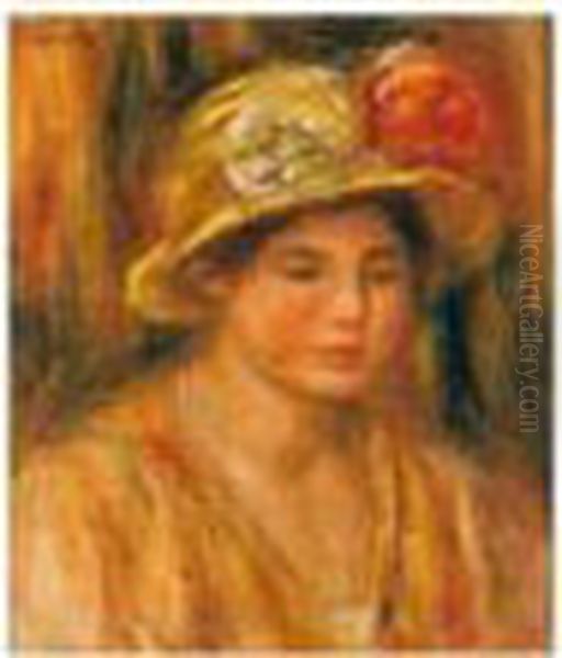Femme Au Chapeau A Fleurs Oil Painting by Pierre Auguste Renoir